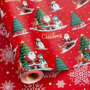 MAYPLUSS Red Christmas <b>Wrapping</b> <b>Paper</b> 17in X 33ft Santa Claus Tree Design Double Side Coated Art <b>Paper</b> - Product Image 1