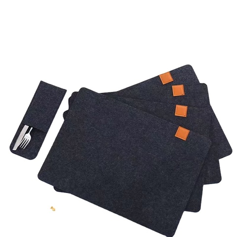 Gray Place Mats and Coasters -  Felt Dining Table Placemats Set of 6 Table Setting Set