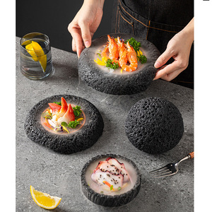 Meteorite Planet Bowl Assiette de roche volcanique moléculaire créative Plats et assiettes de glace sèche artistique japonaise - Product Image 4