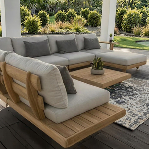 Ensemble <span class=keywords><strong>de</strong></span> canapé <span class=keywords><strong>de</strong></span> <span class=keywords><strong>jardin</strong></span> en teck imperméable en forme <span class=keywords><strong>de</strong></span> L avec coussins pour patio et villas <span class=keywords><strong>de</strong></span> loisirs en plein air - Product Image 3
