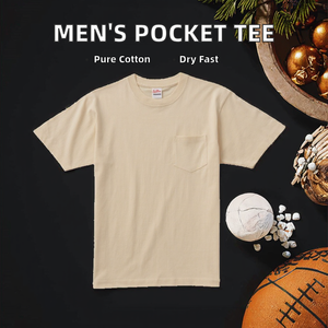 Wholesale 230gsm 100% Cotton Solid Plain Dyed Casual Blank <b>Men's</b> <b>T</b>-<b>shirt</b> Custom Logo Printed <b>T</b>-<b>shirts</b> with Pocket - Product Image 2