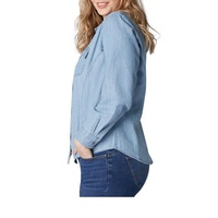 Blouse en jean tricotée pour femme, style vintage décontracté, à manches longues boutonnées, motif écossais, broderie écologique, collection printemps, vente en gros