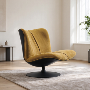 Fauteuil pivotant et ottoman en velours, dossier incurvé, base sur piédestal, pour salon, villa, coin lecture - Product Image 2