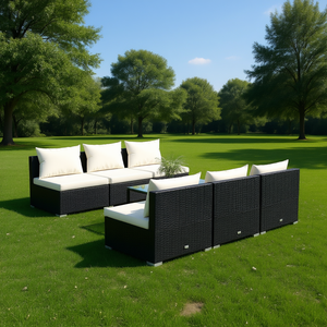 Set Lounge da Giardino in Rattan Nero con Telaio in Acciaio Verniciato a Polvere, 6 Posti, Arredamento da Esterno dal Design Contemporaneo - Product Image 2