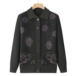 Sıcak satış yaşlı ilkbahar ve sonbahar kazak yaka uzun kollu jakarlı klasik hırka gevşek ceket - Product Image 4