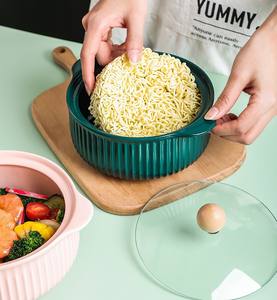 Vaisselle mate Bol à soupe aux nouilles Ramen en céramique avec couvercles de couverture Couleur Glaçure Deux oreilles Bols à bulles - Product Image 5