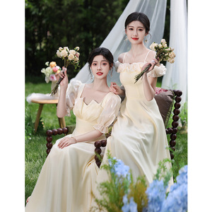 Champagne Satin Bridesmaid Dress A-Line Sweetheart Neckline Natural Waist Spandex Fabric Evening Gown for Wedding Party - Product Image 2