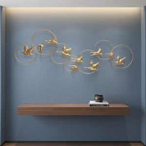 Art Déco Métal Fer Oiseaux Volants Anneaux Art Mural Or Gris Taille Personnalisée Salon Chambre Accessoires Décoratifs Portrait - Product Image 3