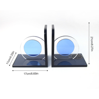 Serre-livres géométriques modernes en cristal, base noire brillante, cercle bleu gravé, support de livres de luxe pour bureau, décoration de table, cadeau de remise de diplôme