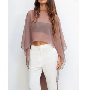 <span class=keywords><strong>Camicia</strong></span> lunga da donna in chiffon sottile, graziosa e traspirante, a tinta unita, con <span class=keywords><strong>collo</strong></span> a scialle - Product Image 2