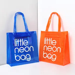 Custom Plastic Handtas Waterdichte Transparante Gelei Zak Neon Pvc Tote Boodschappentas