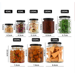Tùy Chỉnh Bao Bì 45G 60G 85G 180G 250G 500G 730G Hình Lục Giác Rõ Ràng <span class=keywords><strong>Glass</strong></span> Có Thể <span class=keywords><strong>Jar</strong></span> Cho Mật Ong Mứt Thực Phẩm Lưu Trữ Nến - Product Image 6