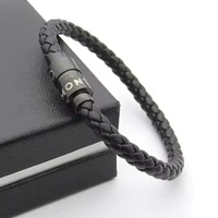 Bracelet tressé en cuir véritable avec fermoir magnétique en acier inoxydable, bracelet tissé pour homme, bijoux tendance décontractés, cadeau