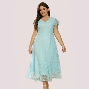 TICOSA abito in pizzo di media lunghezza con scollo a v a maniche corte plus size abito da damigella d'onore elegante temperamento grande swing