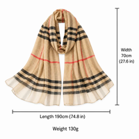 Écharpe en soie à carreaux personnalisée avec logo, légère et semi-transparente, motif tartan pour femmes, en stock, certifiée CE CPC, vente en gros OEM