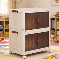Armoire de rangement en plastique PP avec roulettes, double porte, empilable, pliable, avec loquet, pour vêtements, boîtes, aliments, livres