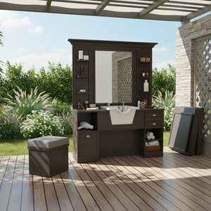Sillón de Peluquería y Pedicura de Diseño Moderno y Lujoso con Espejo de Madera, Muebles Comerciales para Salón, Plegable y Ajustable para Uso en Exteriores - Product Image 2