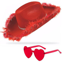 Chapeau de cowboy bleu Halloween avec strass bord effiloché Chapeau en feutre western avec lunettes pour la fête