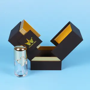 परफ्यूम बॉक्स 50 मिलीलीटर पेपर पैकेजिंग सौंदर्य प्रसाधन की बोतल ब्लैक रैपिंग ग्लॉस लोगो खाली भंडारण लक्जरी नमूना सौंदर्य कॉस्मेटिक बॉक्स