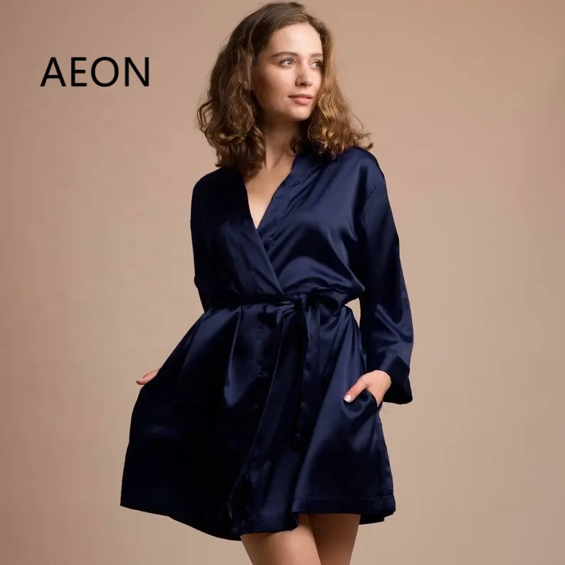 Nantong Aeon Tex Wedding Satin Robes Navy Blue Maid of honor dresses for Bridesmaid