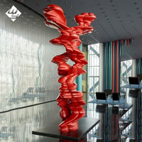 Esculturas de Acero Inoxidable Curvas Abstractas Rojas Brillantes para Decoración Moderna del Hogar, Adornos Decorativos Pulidos con Remolinos Rojos