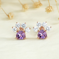 Nouveauté YBO Boucles d'oreilles élégantes pour femmes en forme de patte d'ours, mignonnes, en argent sterling 925 plaqué or, avec améthyste naturelle en forme de cœur, pour mariage