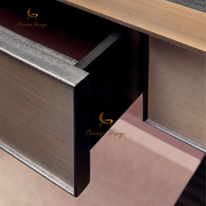 Contemporary Modern Hand Solid Wooden <b>Console</b> Table Upscale <b>Black</b> Lacquered Gold Accents Entry Hotel Home Villa - Product Image 3