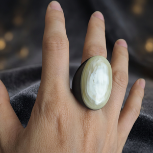 Modern Oval Polished Buffalo Horn <b>Ring</b> with <b>Black</b> and White Stripes Handmade Jewelry for <b>Men</b> and Women Wedding - Product Image 1