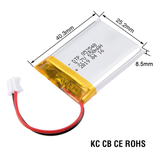 Batterie polymère au lithium en pochette <span class=keywords><strong>3</strong></span>.<span class=keywords><strong>7V</strong></span> <span class=keywords><strong>650mAh</strong></span> 300 cycles certifiée KC UL FCC PSE CE BIS CQC CB Vente en gros OEM - Product Image 2