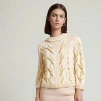 Pull à câble en feuille métallique pour femmes, col rond, manches longues, pull épais d'hiver