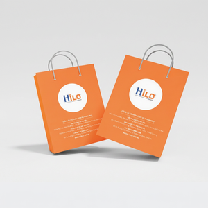Bolsa de papel naranja para compras con asa plana, impresión offset, reciclable, estilo clásico, para uso comercial, proveedor de bolsas de papel de Vietnam - Product Image 1