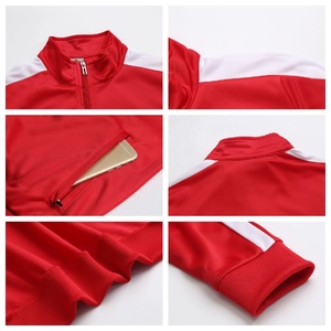 Logo kustom setelan baju olahraga pria, pakaian olahraga lari kasual lengan panjang dengan ritsleting penuh untuk pria 2 potong - Product Image 5