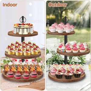 Support à cupcakes en bois à trois niveaux, rond, 3 étages, présentoir de table durable pour desserts et collations, vaisselle pour fête d'anniversaire - Product Image 3