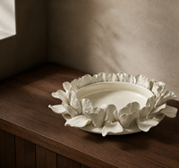 Bol décoratif en céramique 3D à motif floral, blanc, avec pétales superposés, pour console, table à manger, décoration de la maison