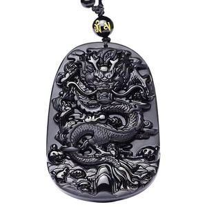 Fortunato Amuleto Del Pendente Della Collana Donna Uomo Coraggioso Gioielli Intagliato A Mano cinese lungo con il cristallo <span class=keywords><strong>Ciondolo</strong></span> di Ossidiana & n - Product Image 1