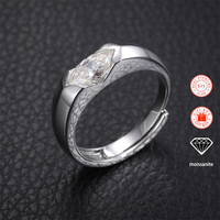 Bague ajustable pour homme en argent sterling S925 plaqué or, incrustée de moissanite, style hip-hop tendance, 1 pièce