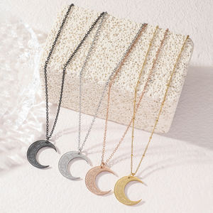 Collier pendentif en acier inoxydable gravé double face, motif lune, inscription islamique arabe musulmane Allah, bijoux 2025 - Product Image 1