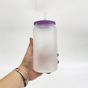 Vasos de Vidrio Transparentes para Sublimación, Esmerilados, Libres de BPA, Elegantes, Reciclables, de 16 oz, con Tapa de Silicona - Product Image 1
