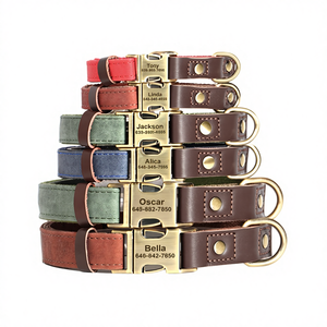 Ensemble collier et laisse pour chien en cuir de vache écologique réglable, motif uni, style classique de luxe, accessoires en coton polyester durables - Product Image 6