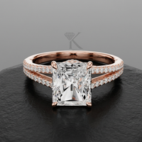 Anillo de Diamante Cultivado en Laboratorio con Corte Radiante E VVS 2 Certificado por IGI, Anillo de Compromiso o Anillo de Oro Sólido de 14K con Pavé de Diamantes