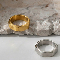 Bague hexagonale en acier inoxydable 316L plaqué or 18 carats, étanche, résistante au ternissement, bijoux unisexes géométriques minimalistes industriels