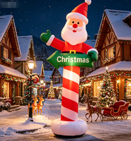 Panneau directionnel gonflable Père Noël Colonne de bonbons, contraste rouge-vert avec éclairage, pour jardin, terrasse, ambiance festive de Noël