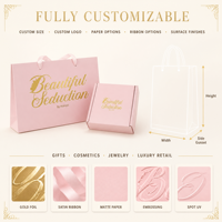 Emballage cadeau rose de luxe écologique avec logo doré, ruban personnalisé, poignée et couleur de film métallisé pour cosmétiques, bijoux, bougies et vente au détail