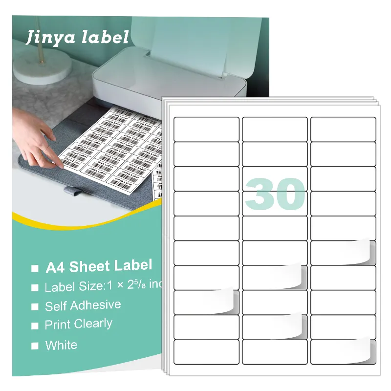 Etiquetas autoadhesivas de dirección troqueladas imprimibles en hojas A4, papel adhesivo para impresora de inyección de tinta, 30 Uds.