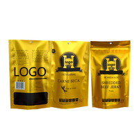 Sachet Doypack debout personnalisé Sacs d'emballage en plastique zip-lock métallisé mat givré points UV doré métallique viande de boeuf séchée