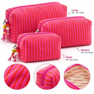 Bolsa de Maquillaje de Tela de Rizo a Rayas OEM ODM con Forro Interior Personalizado Impreso, Fabricante de Bolsas de Cosméticos Personalizadas - Product Image 6
