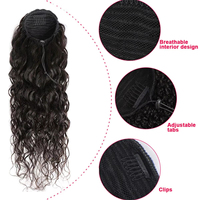 Queue de cheval à cordon de serrage Deep Water Wave, 100% cheveux humains naturels, extensions brésiliennes noires avec clip, postiche queue de cheval