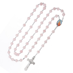 Élégant 8mm <span class=keywords><strong>Rose</strong></span> Pierre Perles Catholique Prière Chapelet Collier Dernière Bénédiction <span class=keywords><strong>Croix</strong></span> et Divine Miséricorde Vierge Marie Centre de Table - Product Image 2