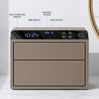 Coffre-fort de chevet intelligent à double tiroir avec serrure biométrique à empreinte digitale, entièrement recouvert de cuir, table de chevet sécurisée