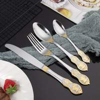 Service de table classique en acier inoxydable Royal avec poignées dorées à motif animalier